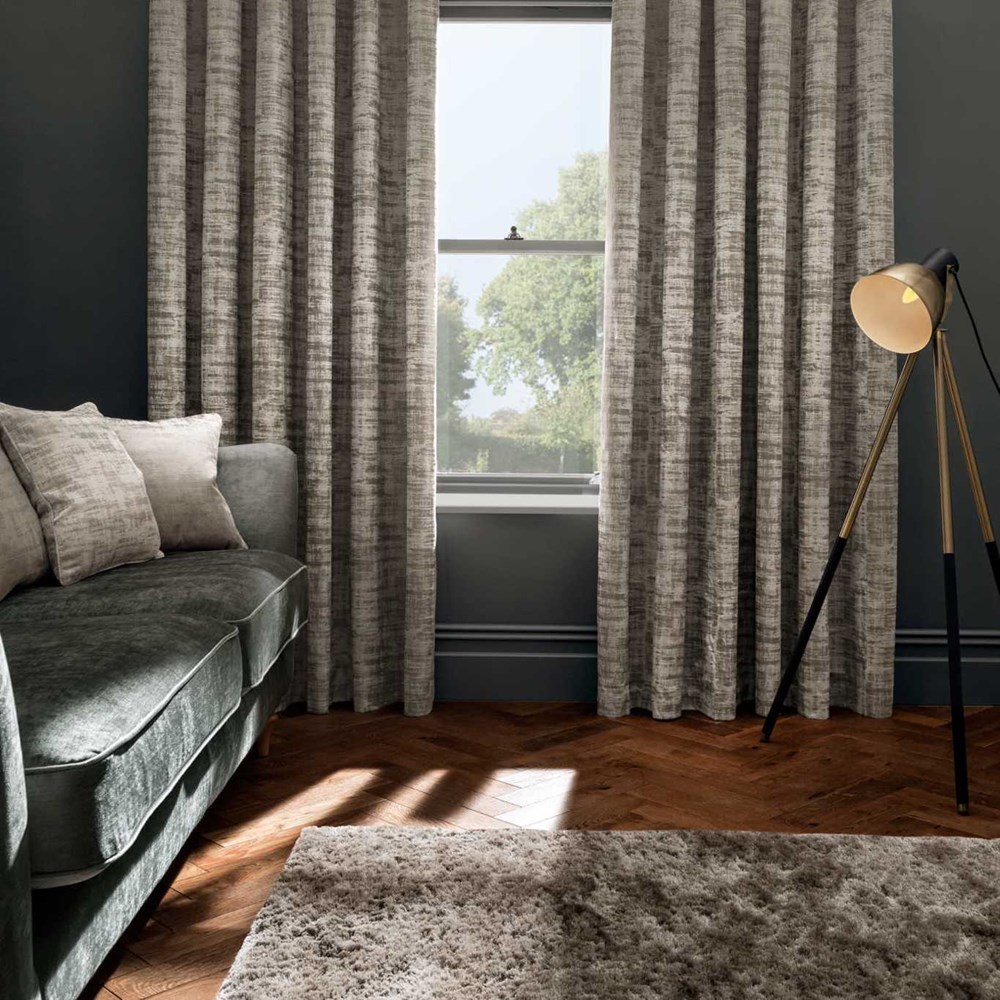 Naples Embossed Velvet Curtains By Clarke And Clarke in Stone Grey